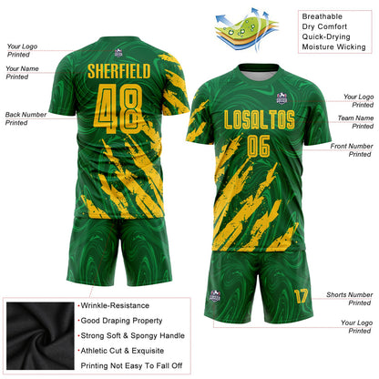 Custom Kelly Green Gold Sublimation Soccer Uniform Jersey - Sky-Custom