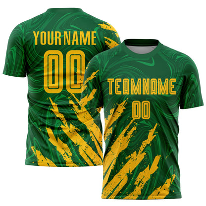 Custom Kelly Green Gold Sublimation Soccer Uniform Jersey - Sky-Custom