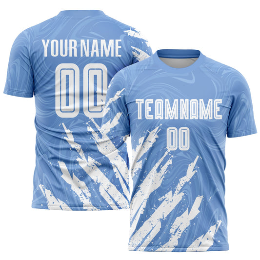 Custom Light Blue White Sublimation Soccer Uniform Jersey - Sky-Custom