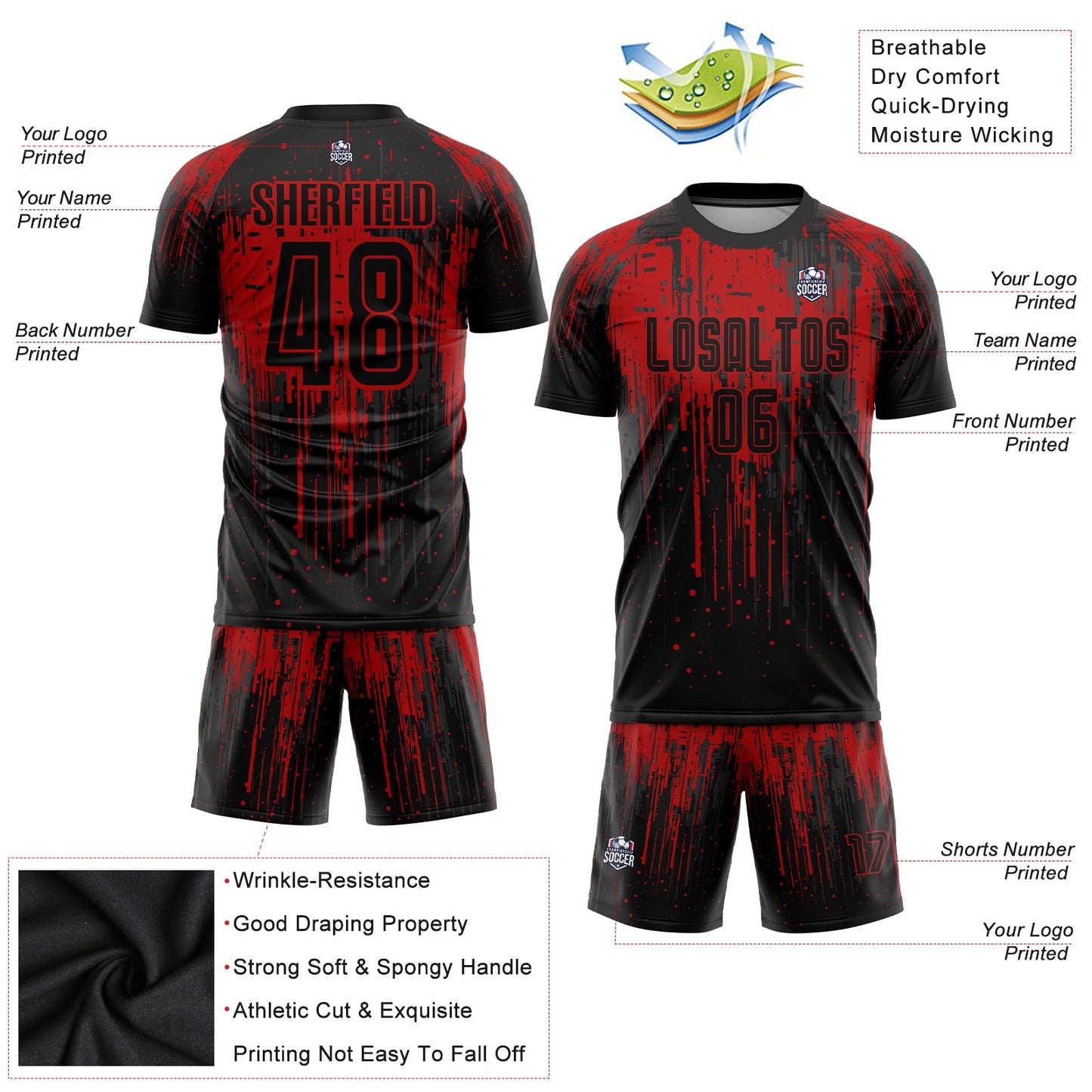 Custom Red Black Sublimation Soccer Uniform Jersey - Sky-Custom