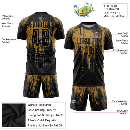 Custom Old Gold Black Sublimation Soccer Uniform Jersey - Sky-Custom