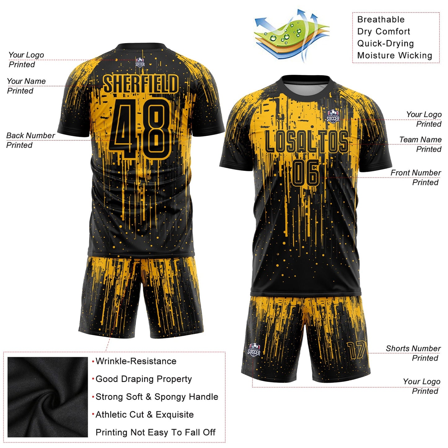 Custom Gold Black Sublimation Soccer Uniform Jersey - Sky-Custom