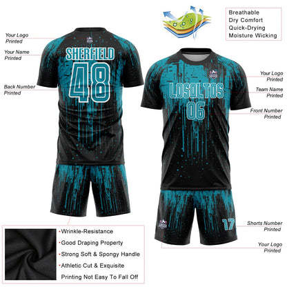 Custom Teal Black-White Sublimation Soccer Uniform Jersey - Sky-Custom