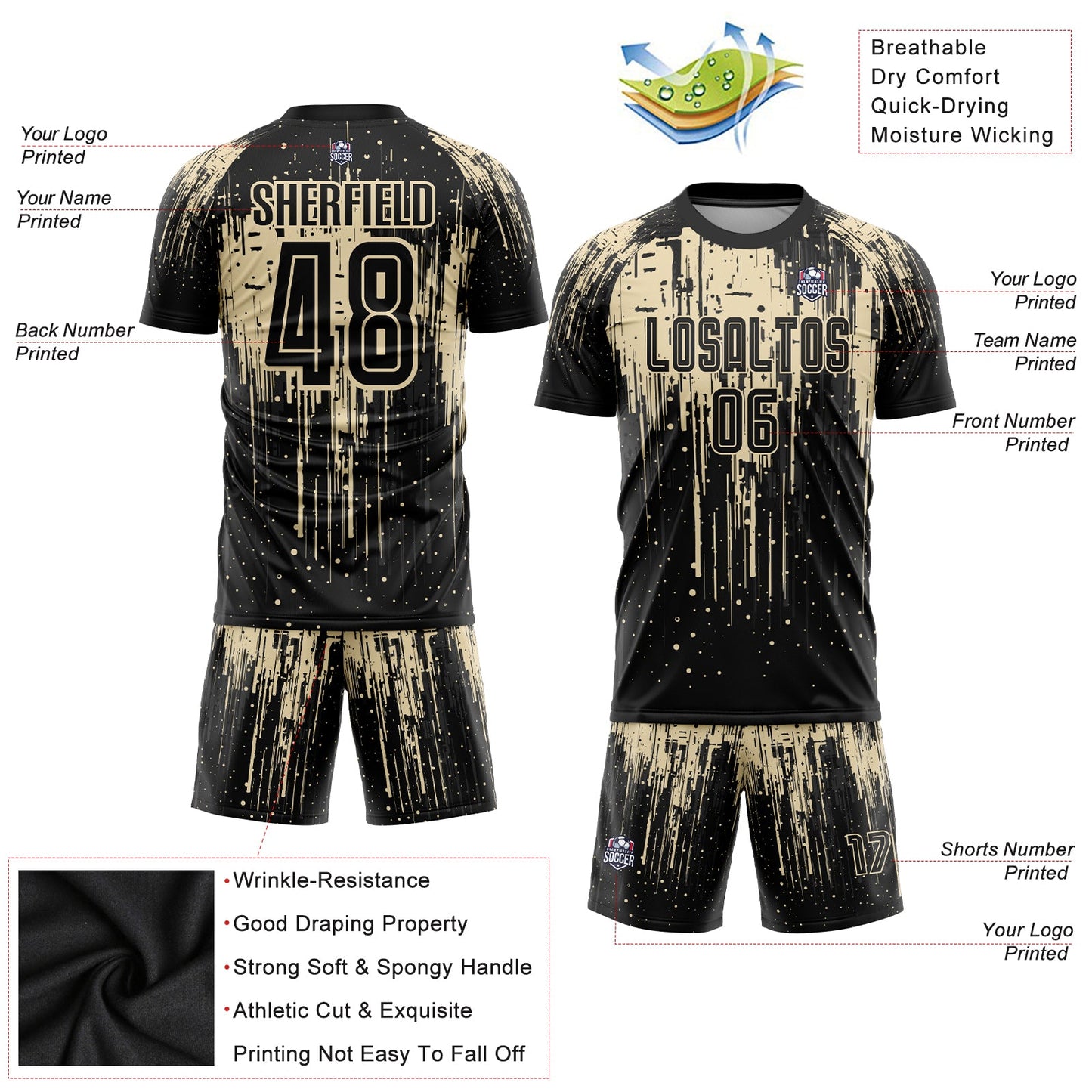 Custom City Cream Black Sublimation Soccer Uniform Jersey - Sky-Custom