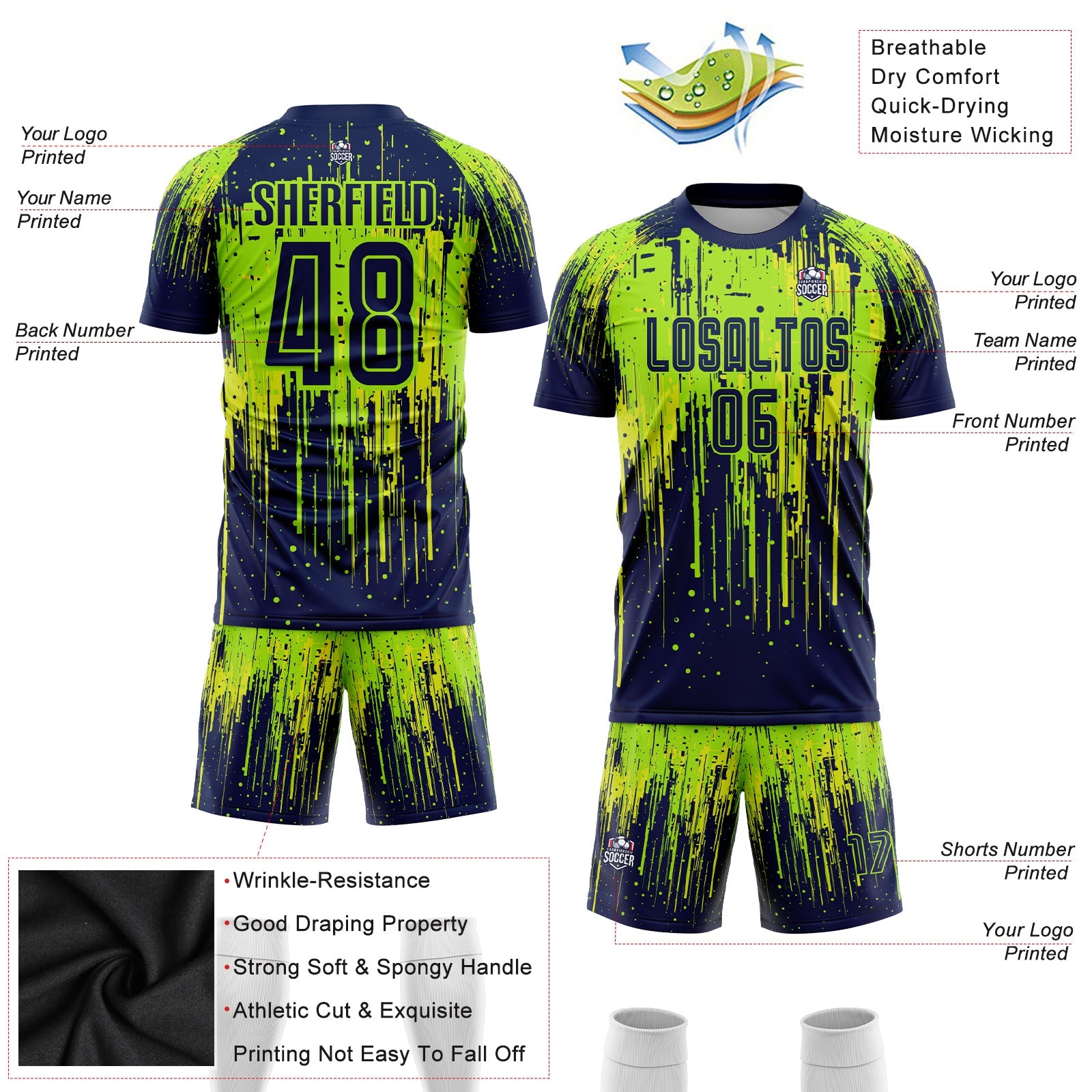 Custom Neon Green Navy-Neon Yellow Sublimation Soccer Uniform Jersey - Sky-Custom
