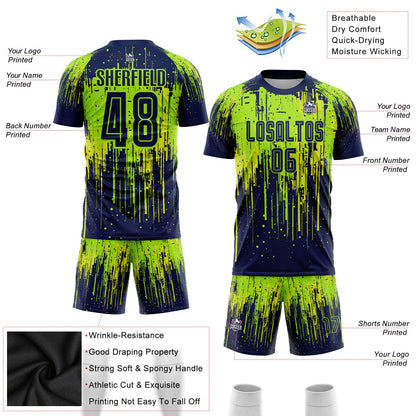 Custom Neon Green Navy-Neon Yellow Sublimation Soccer Uniform Jersey - Sky-Custom