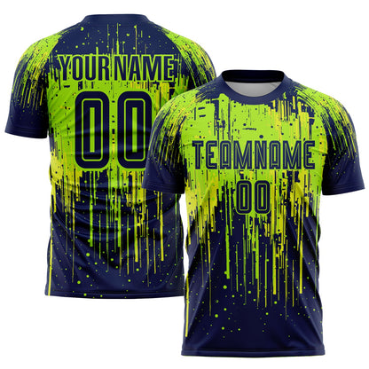Custom Neon Green Navy-Neon Yellow Sublimation Soccer Uniform Jersey - Sky-Custom
