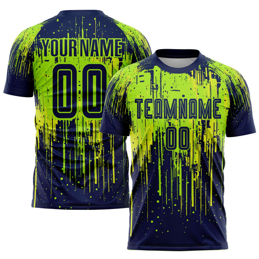 Custom Neon Green Navy-Neon Yellow Sublimation Soccer Uniform Jersey - Sky-Custom