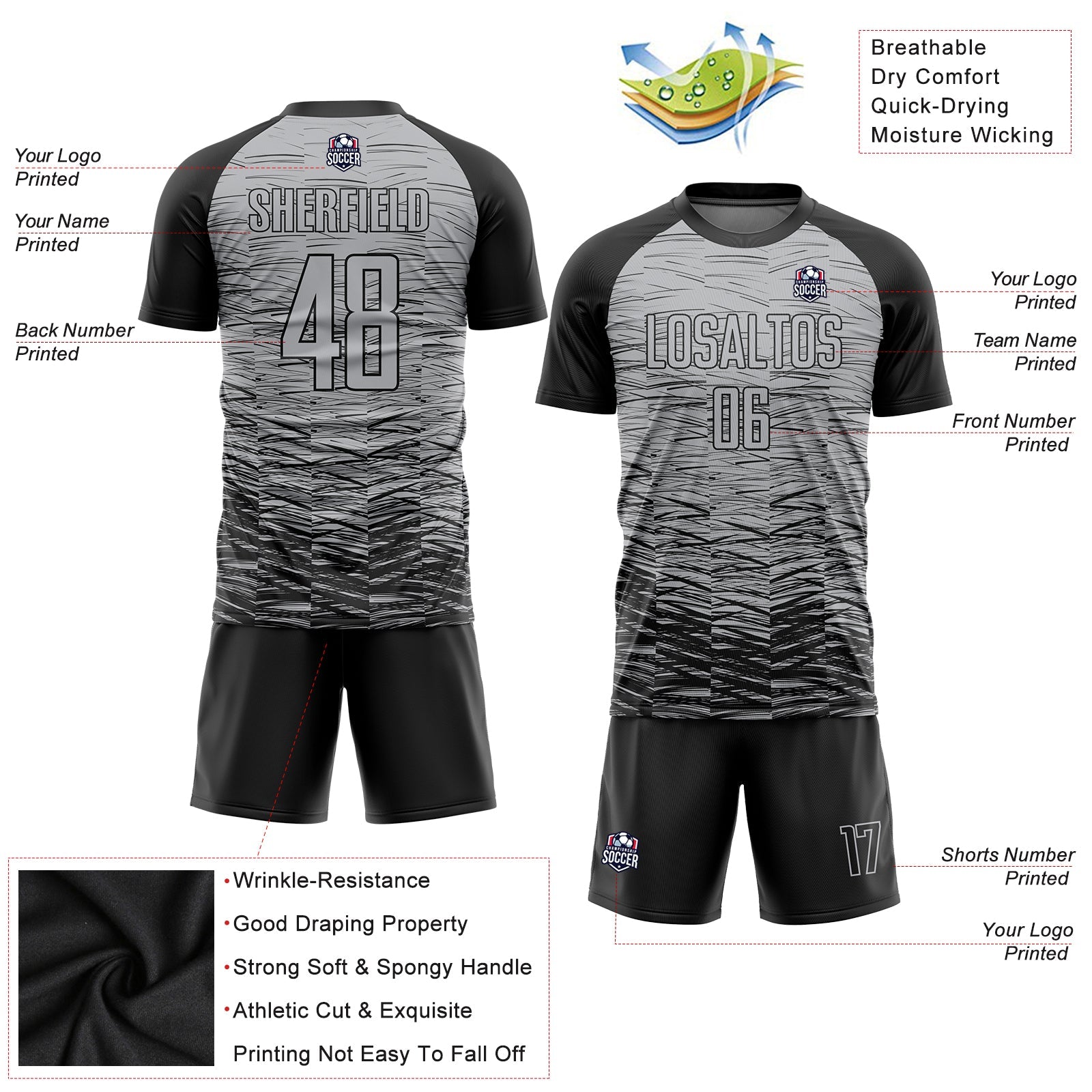 Custom Gray Black Sublimation Soccer Uniform Jersey - Sky-Custom