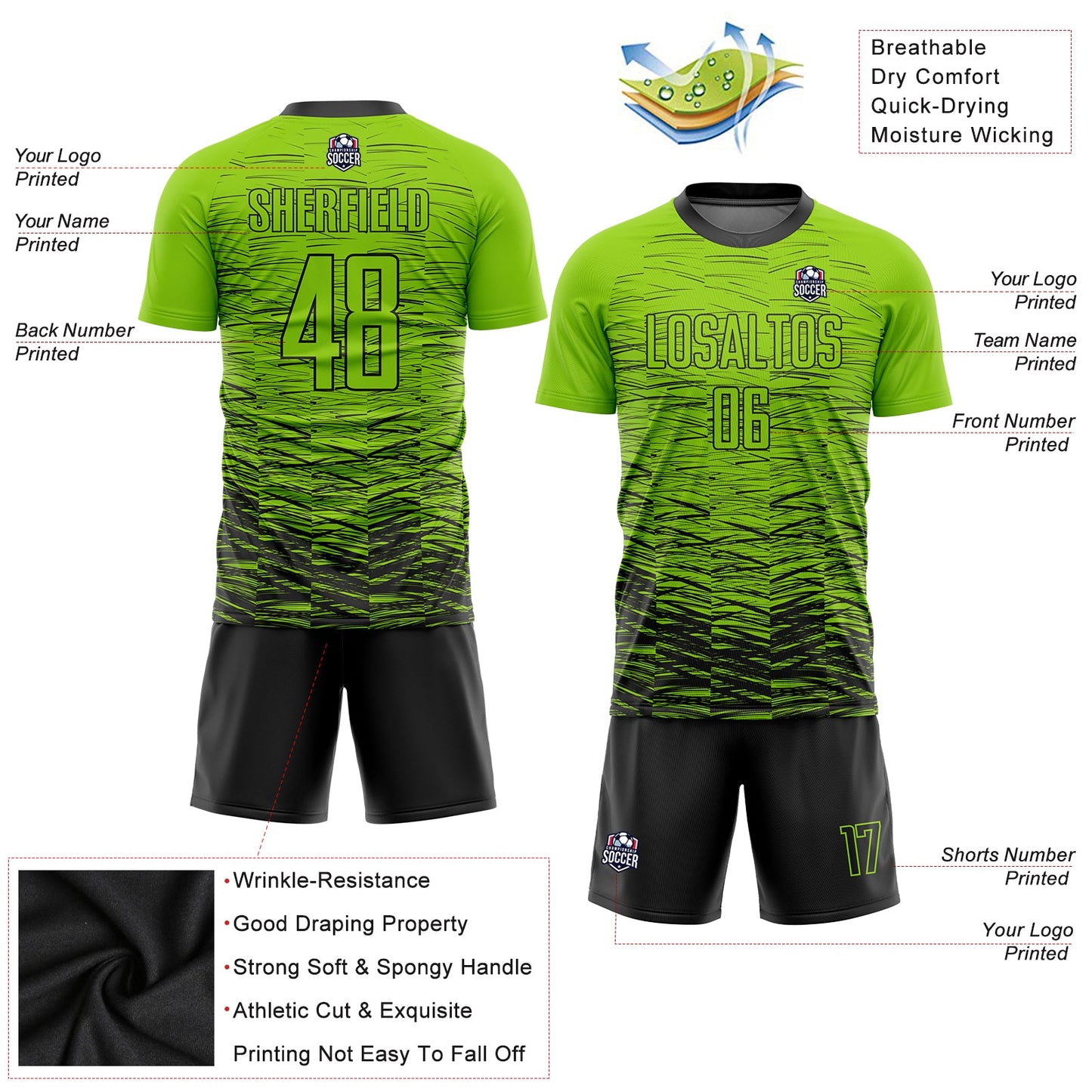 Custom Neon Green Black Sublimation Soccer Uniform Jersey - Sky-Custom
