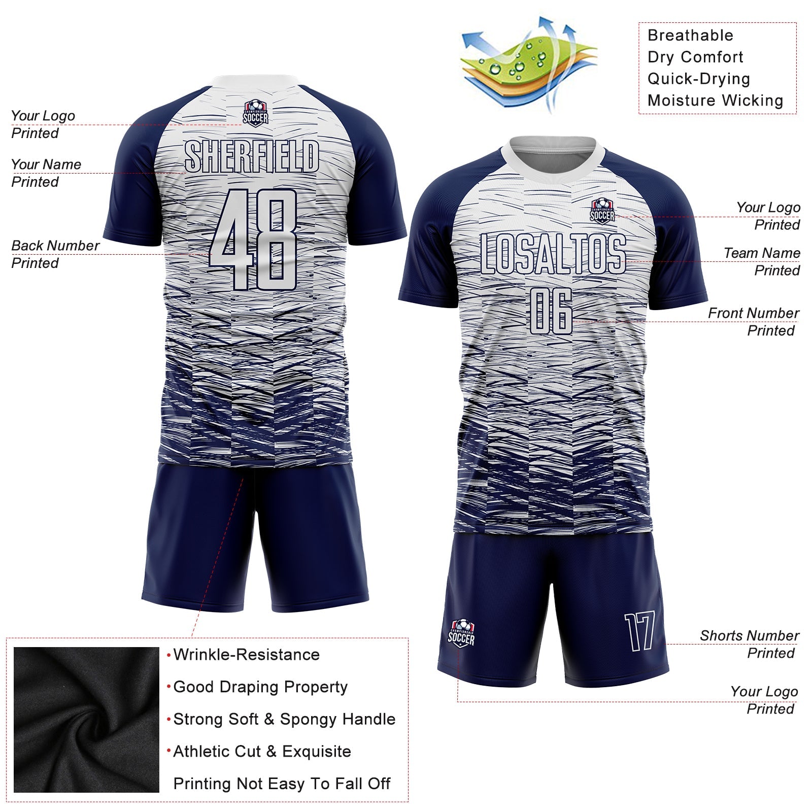 Custom Navy White Sublimation Soccer Uniform Jersey - Sky-Custom
