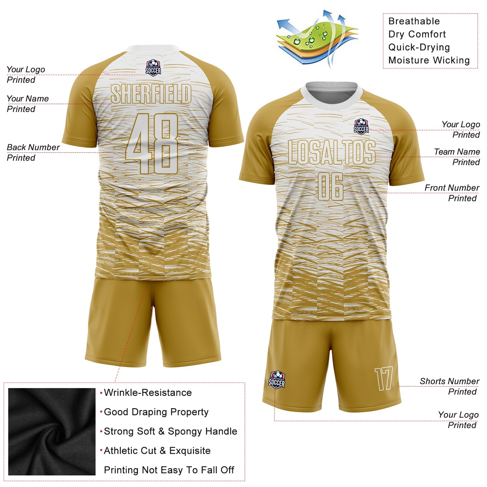 Custom Old Gold White Sublimation Soccer Uniform Jersey - Sky-Custom