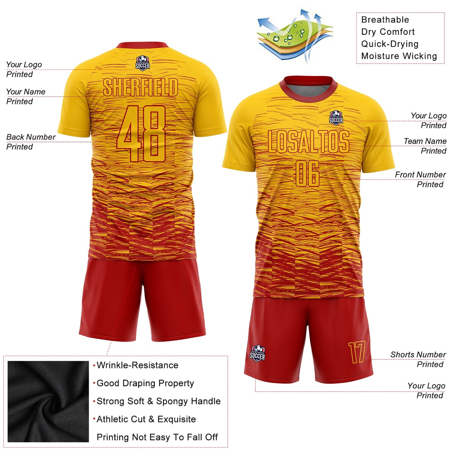 Custom Yellow Red Sublimation Soccer Uniform Jersey - Sky-Custom