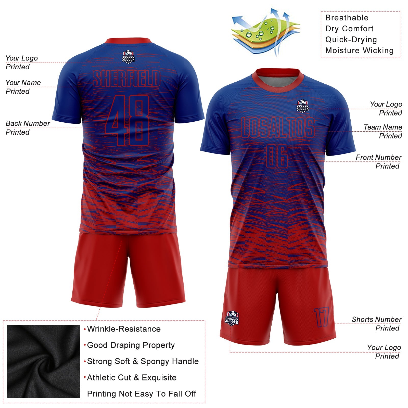 Custom Royal Red Sublimation Soccer Uniform Jersey - Sky-Custom