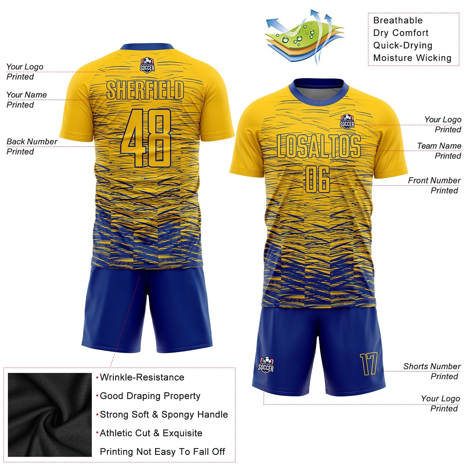 Custom Yellow Royal Sublimation Soccer Uniform Jersey - Sky-Custom