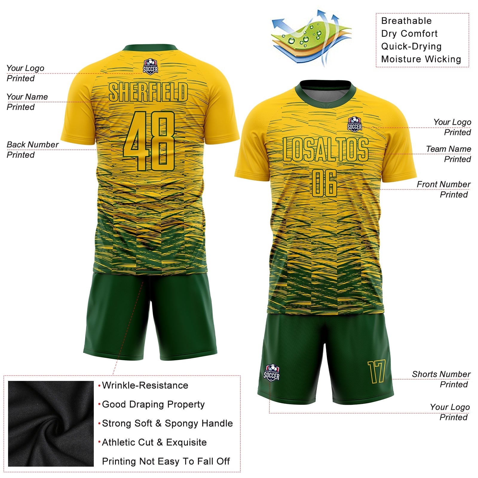 Custom Yellow Green Sublimation Soccer Uniform Jersey - Sky-Custom