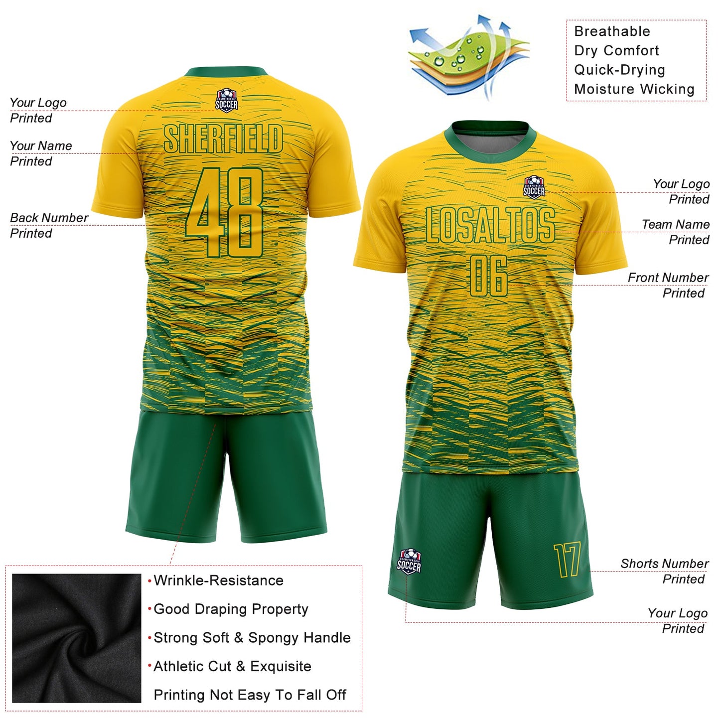 Custom Yellow Kelly Green Sublimation Soccer Uniform Jersey - Sky-Custom