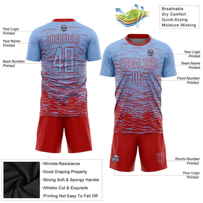 Custom Light Blue Red Sublimation Soccer Uniform Jersey - Sky-Custom