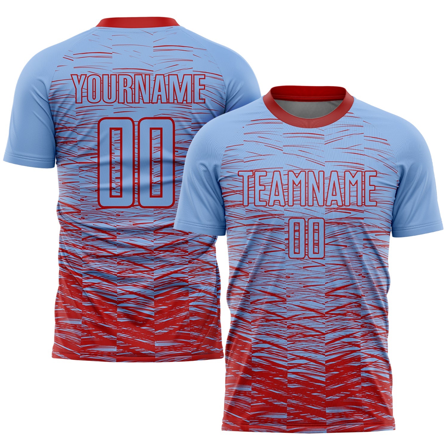 Custom Light Blue Red Sublimation Soccer Uniform Jersey - Sky-Custom