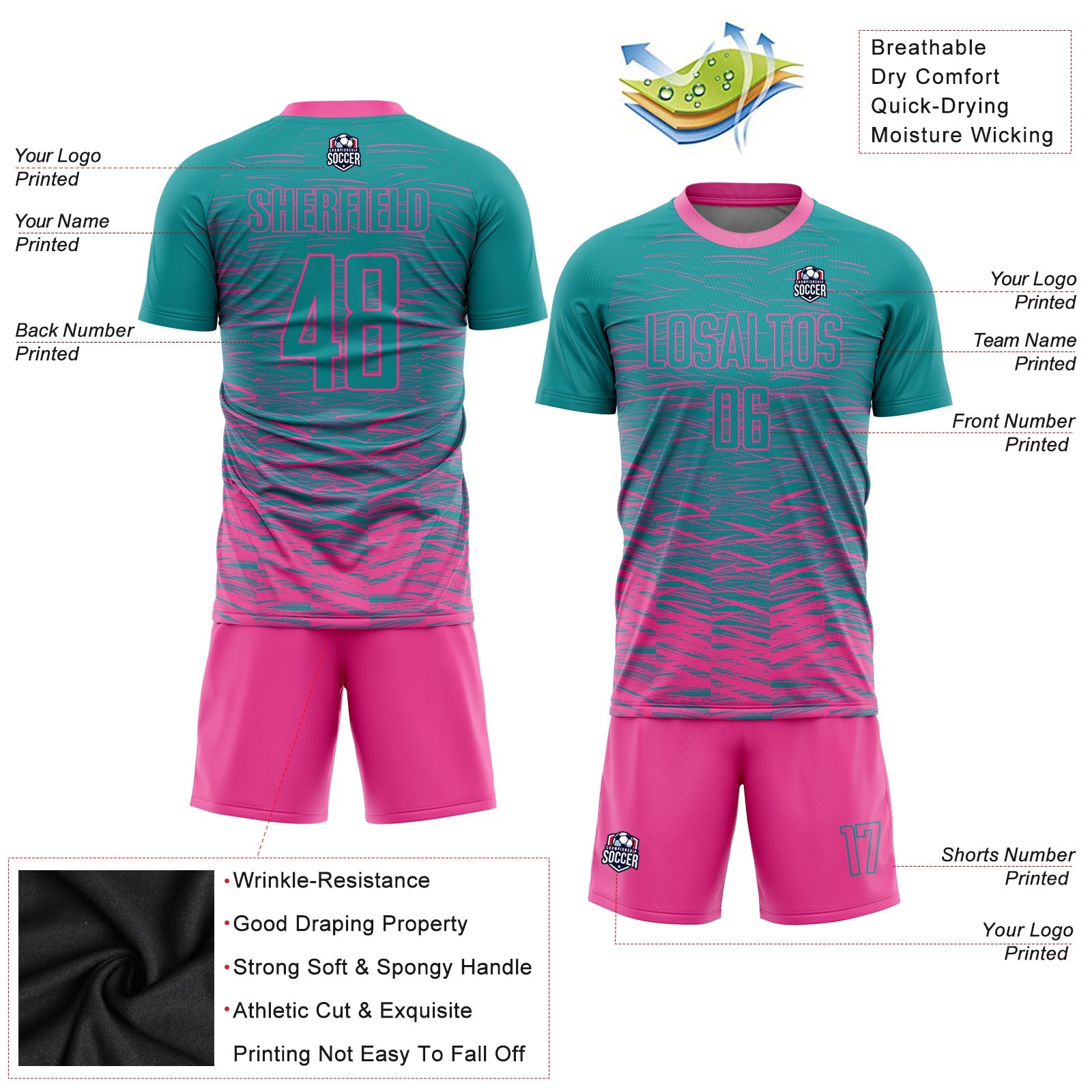 Custom Teal Pink Sublimation Soccer Uniform Jersey - Sky-Custom