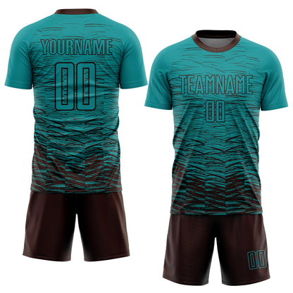 Custom Teal Brown Sublimation Soccer Uniform Jersey - Sky-Custom