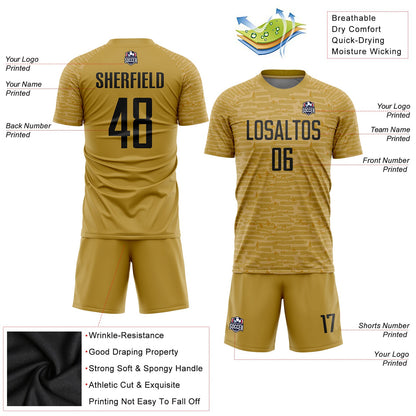 Custom Old Gold Black Sublimation Soccer Uniform Jersey - Sky-Custom