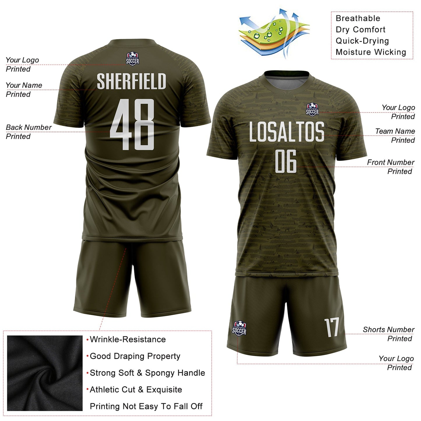Custom Olive White Sublimation Salute To Service Soccer Uniform Jersey - Sky-Custom