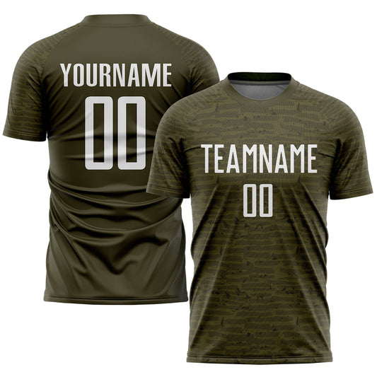 Custom Olive White Sublimation Salute To Service Soccer Uniform Jersey - Sky-Custom