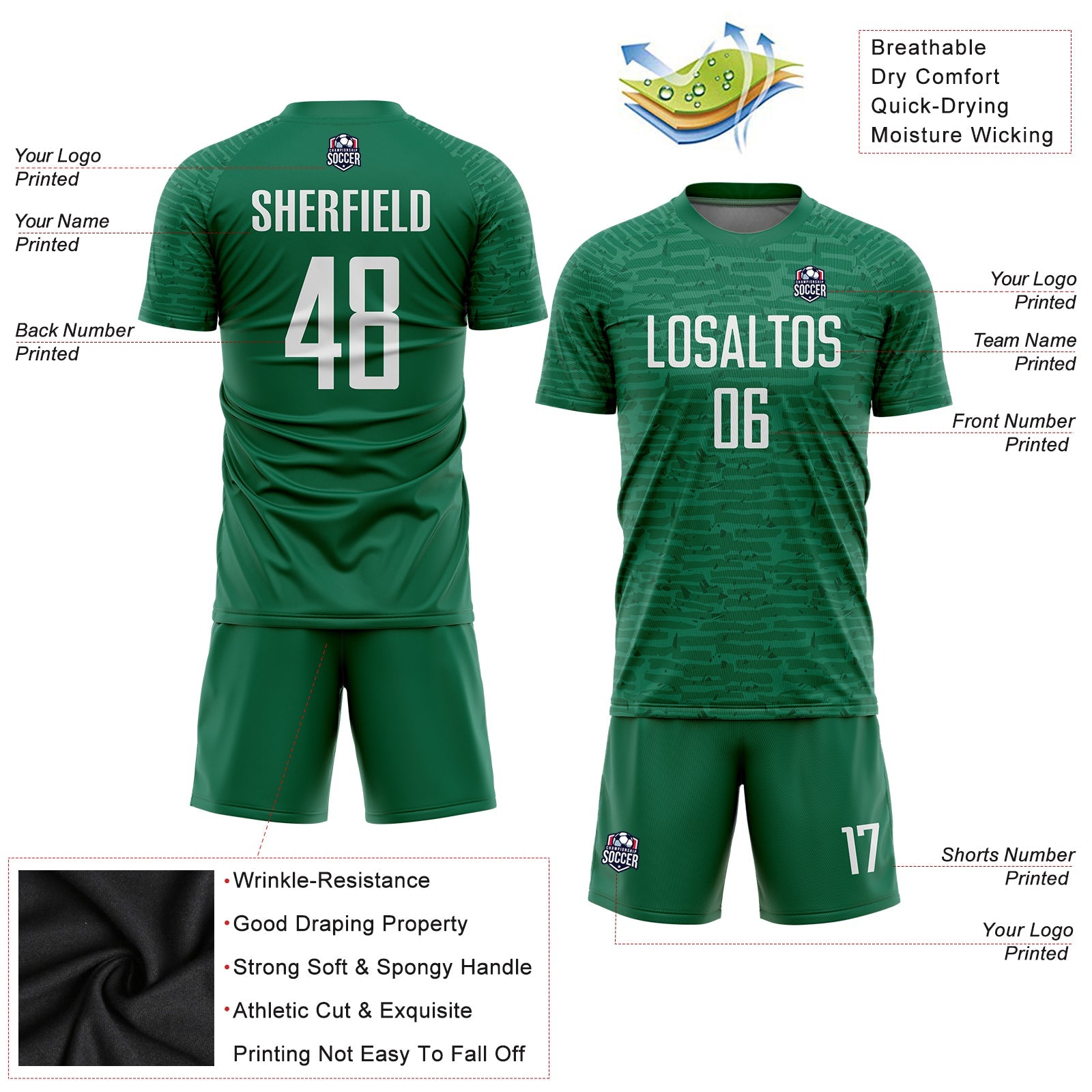 Custom Kelly Green White Sublimation Soccer Uniform Jersey - Sky-Custom