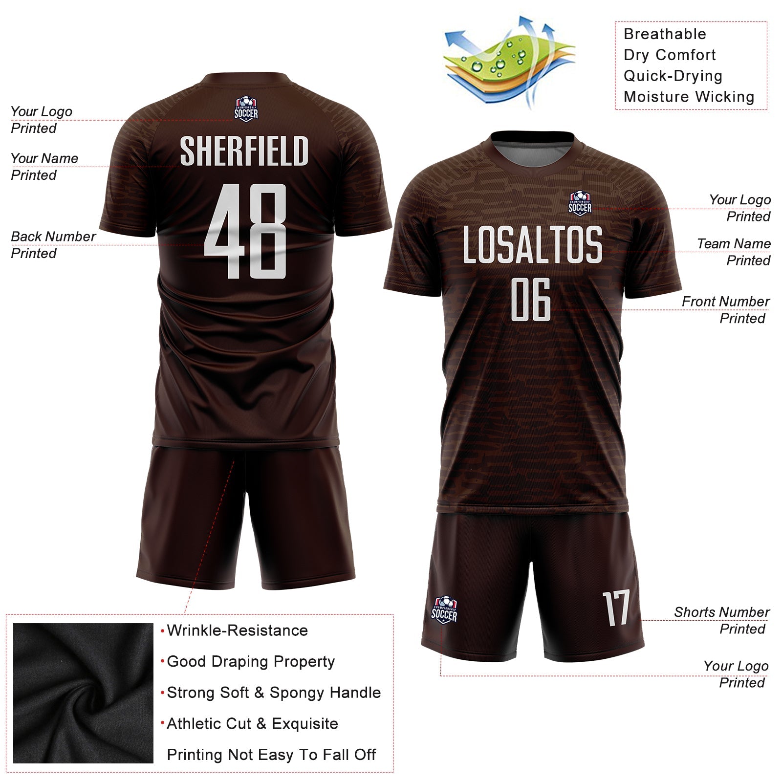 Custom Brown White Sublimation Soccer Uniform Jersey - Sky-Custom