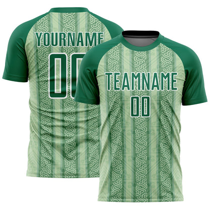 Custom Kelly Green Pea Green-White Ethnic Stripes Sublimation Soccer Uniform Jersey - Sky-Custom