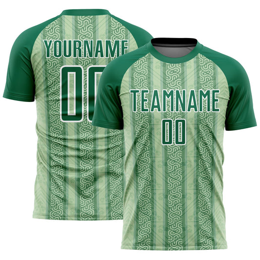 Custom Kelly Green Pea Green-White Ethnic Stripes Sublimation Soccer Uniform Jersey - Sky-Custom
