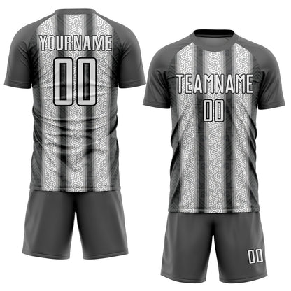 Custom Steel Gray White-Black Ethnic Stripes Sublimation Soccer Uniform Jersey - Sky-Custom
