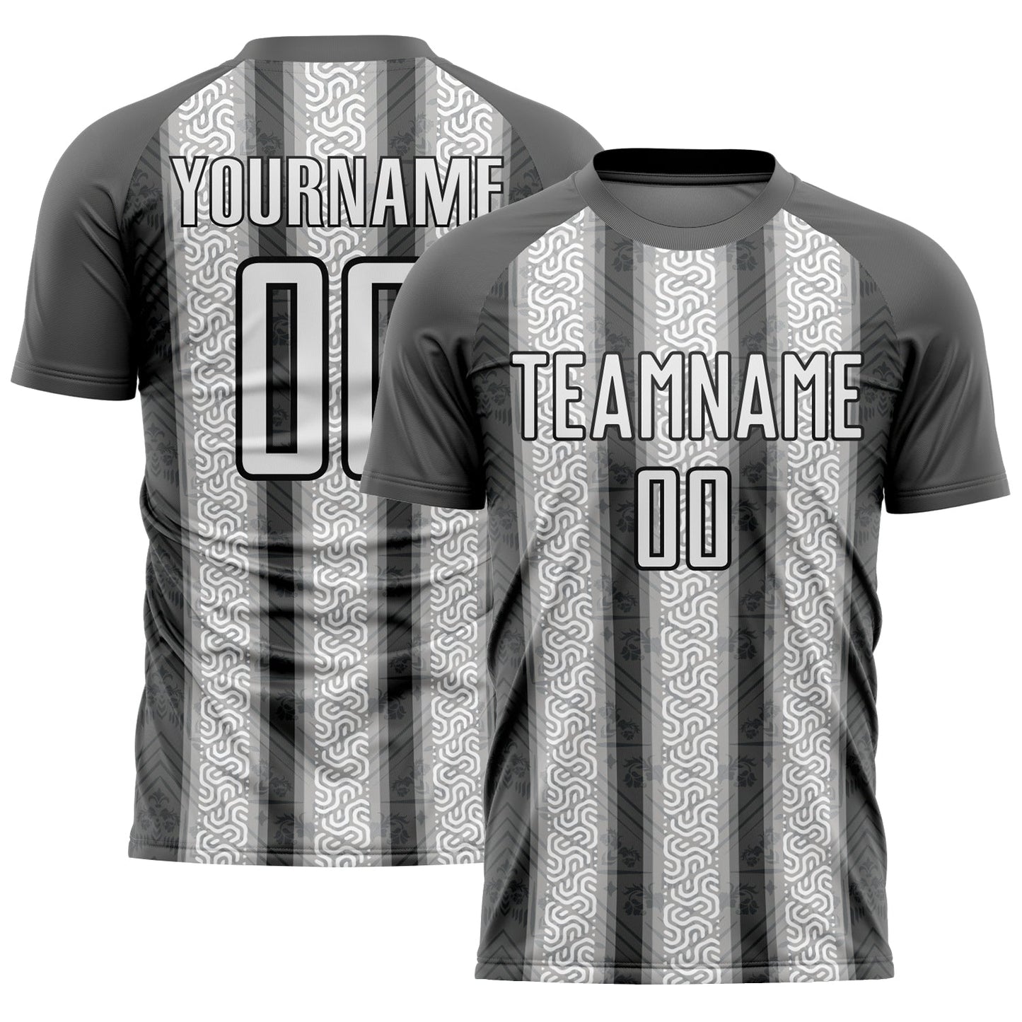 Custom Steel Gray White-Black Ethnic Stripes Sublimation Soccer Uniform Jersey - Sky-Custom
