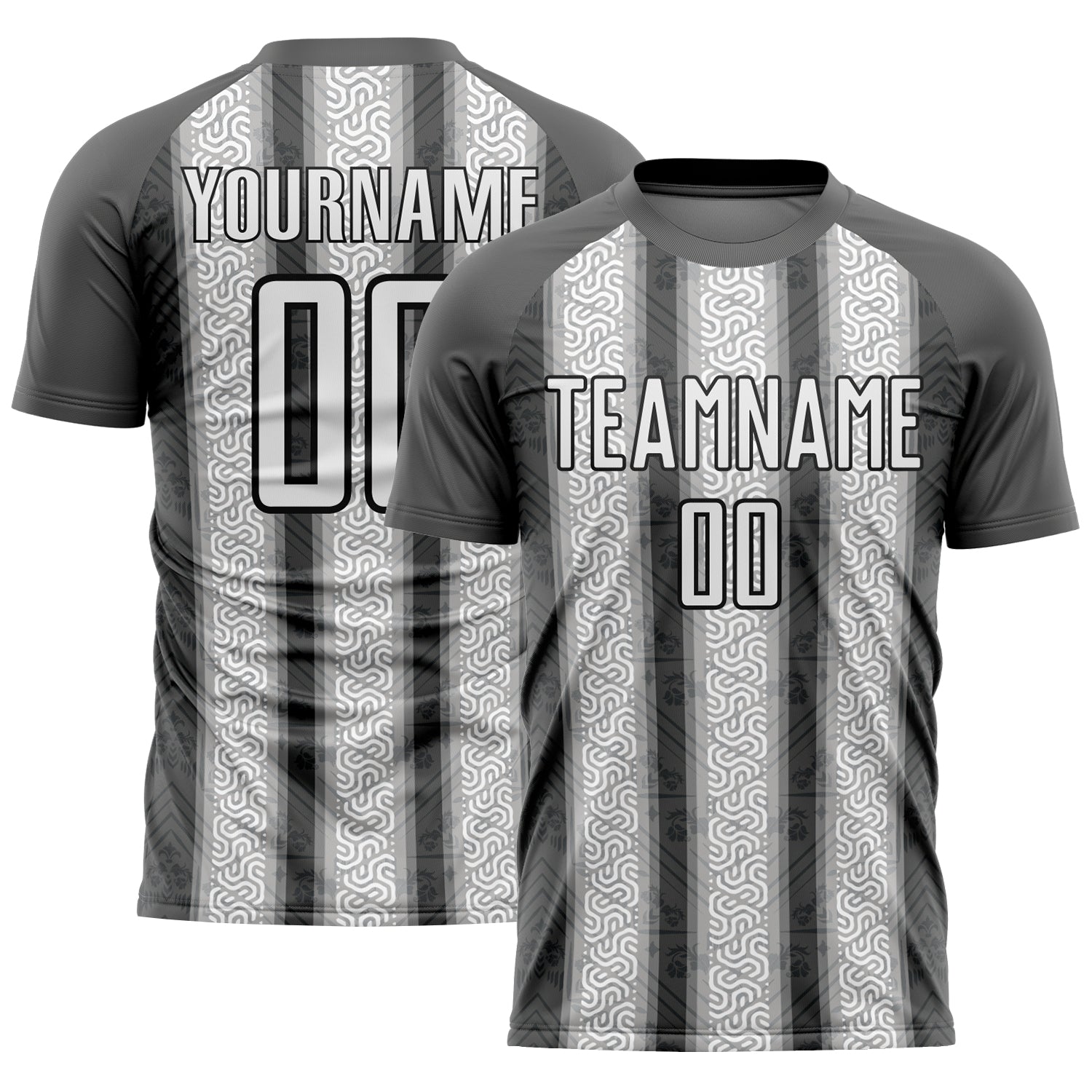 Custom Steel Gray White-Black Ethnic Stripes Sublimation Soccer Uniform Jersey - Sky-Custom