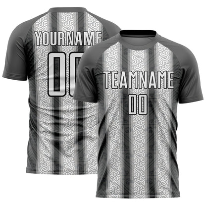 Custom Steel Gray White-Black Ethnic Stripes Sublimation Soccer Uniform Jersey - Sky-Custom