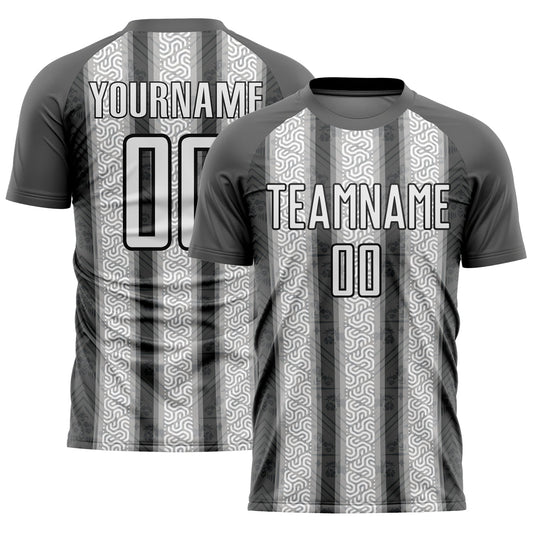 Custom Steel Gray White-Black Ethnic Stripes Sublimation Soccer Uniform Jersey - Sky-Custom