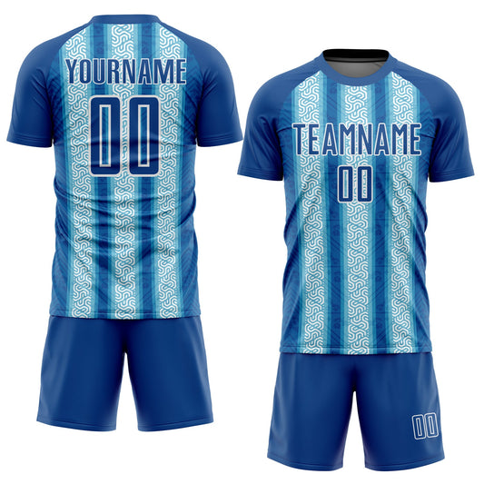 Custom Blue Light Blue-White Ethnic Stripes Sublimation Soccer Uniform Jersey - Sky-Custom