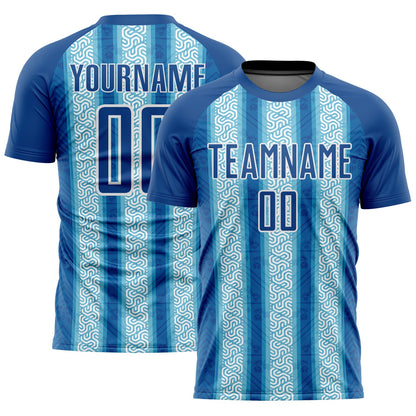 Custom Blue Light Blue-White Ethnic Stripes Sublimation Soccer Uniform Jersey - Sky-Custom