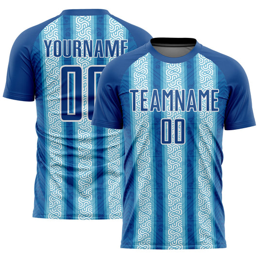 Custom Blue Light Blue-White Ethnic Stripes Sublimation Soccer Uniform Jersey - Sky-Custom