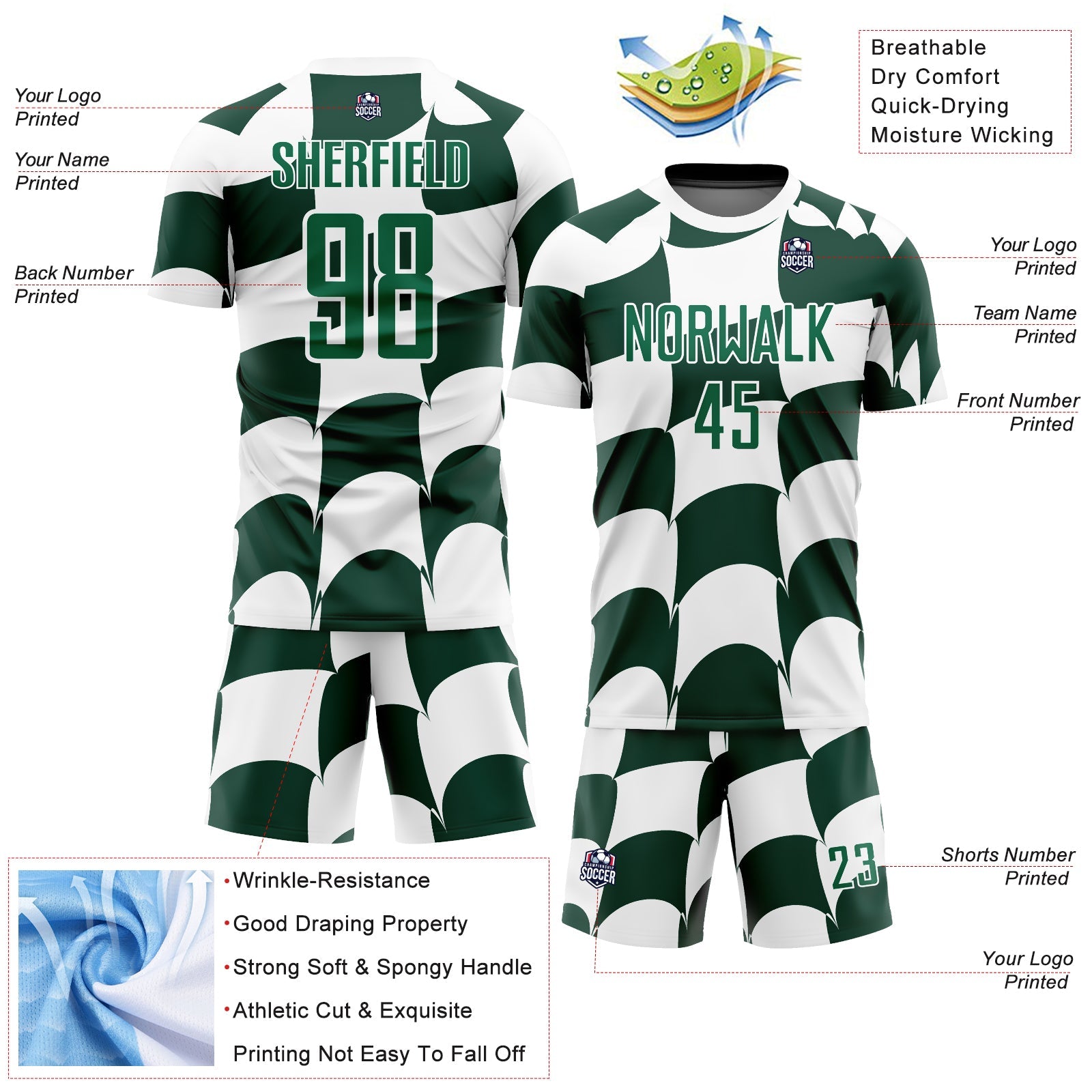 Custom White Green Plaid Sublimation Soccer Uniform Jersey - Sky-Custom