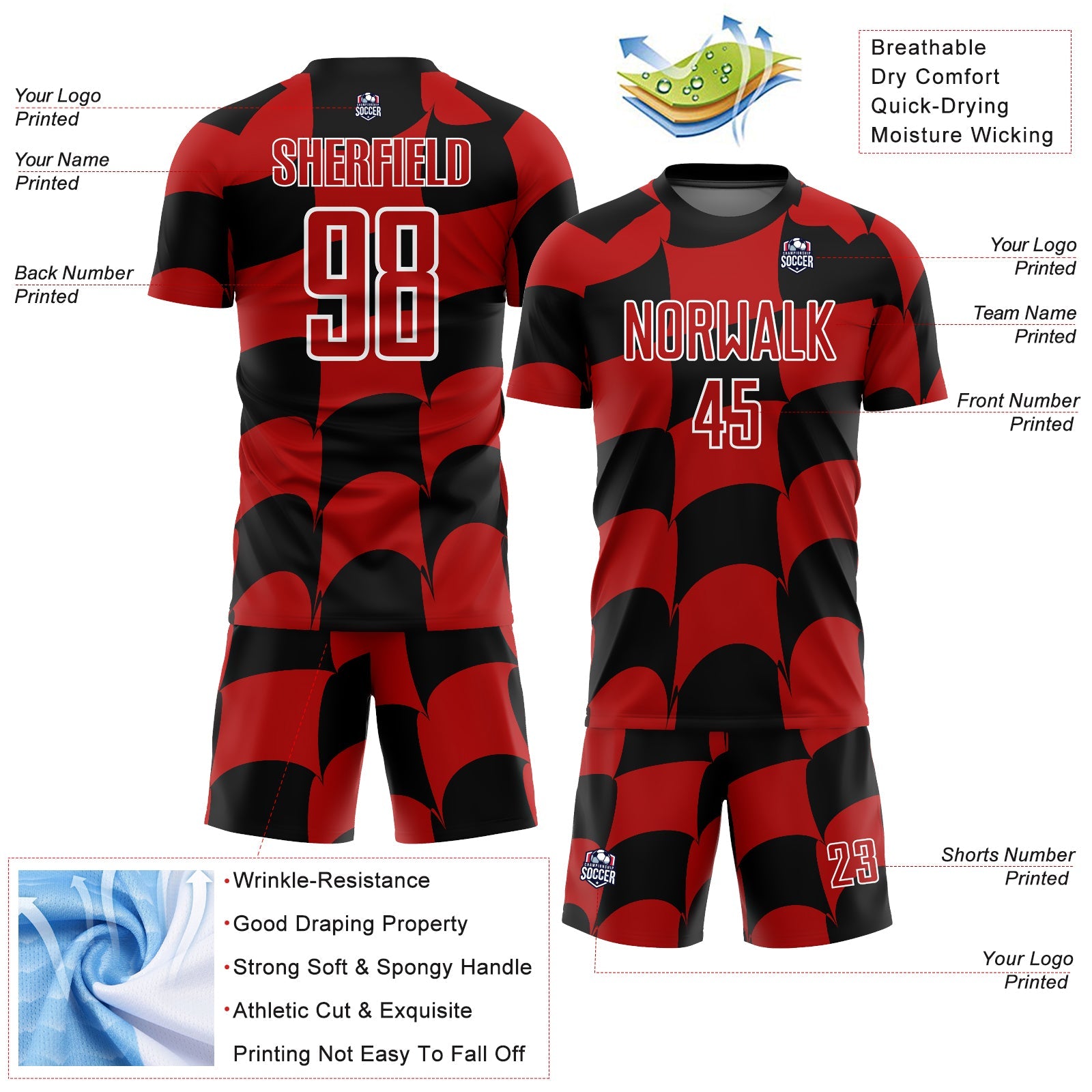 Custom Black Red-White Plaid Sublimation Soccer Uniform Jersey - Sky-Custom