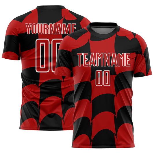 Custom Black Red-White Plaid Sublimation Soccer Uniform Jersey - Sky-Custom