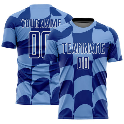 Custom Light Blue Royal-White Plaid Sublimation Soccer Uniform Jersey - Sky-Custom