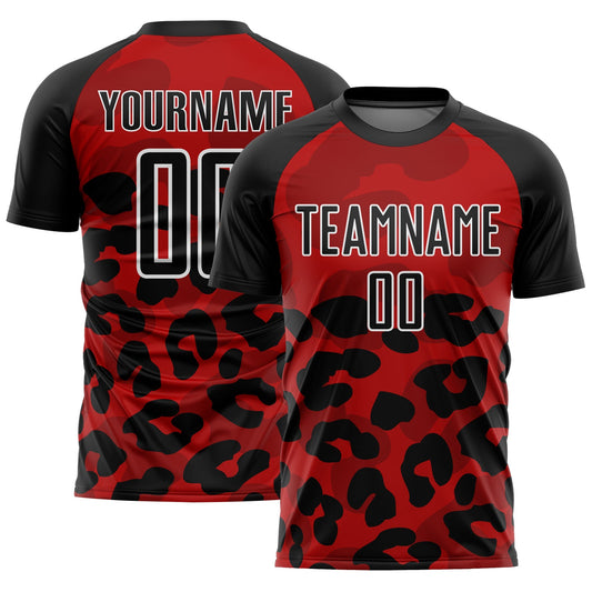 Custom Red Black-White Animal Print Sublimation Soccer Uniform Jersey - Sky-Custom