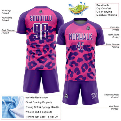 Custom Pink Purple-White Animal Print Sublimation Soccer Uniform Jersey - Sky-Custom