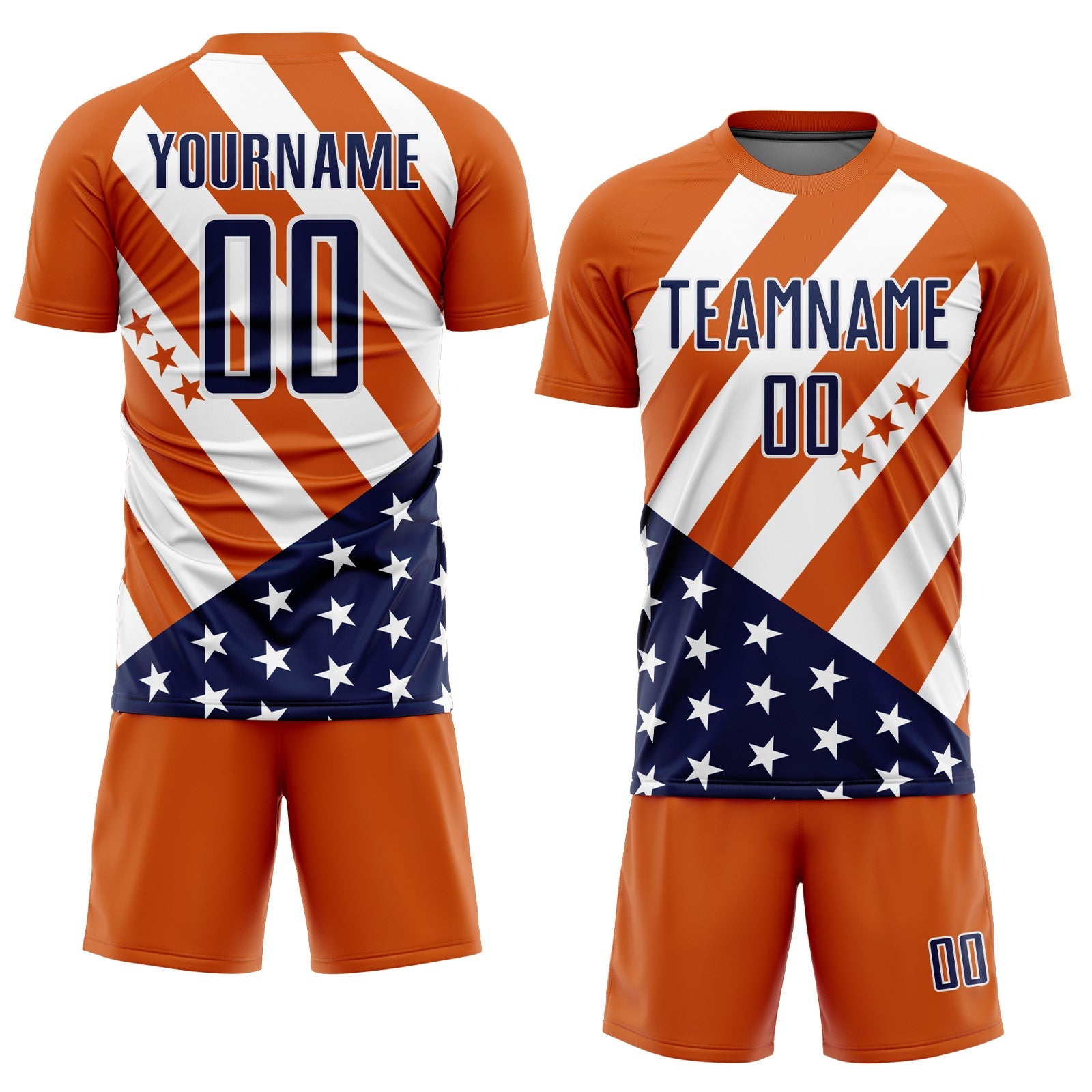 Custom Bay Orange Navy-White Vintage American Flag Sublimation Soccer Uniform Jersey - Sky-Custom