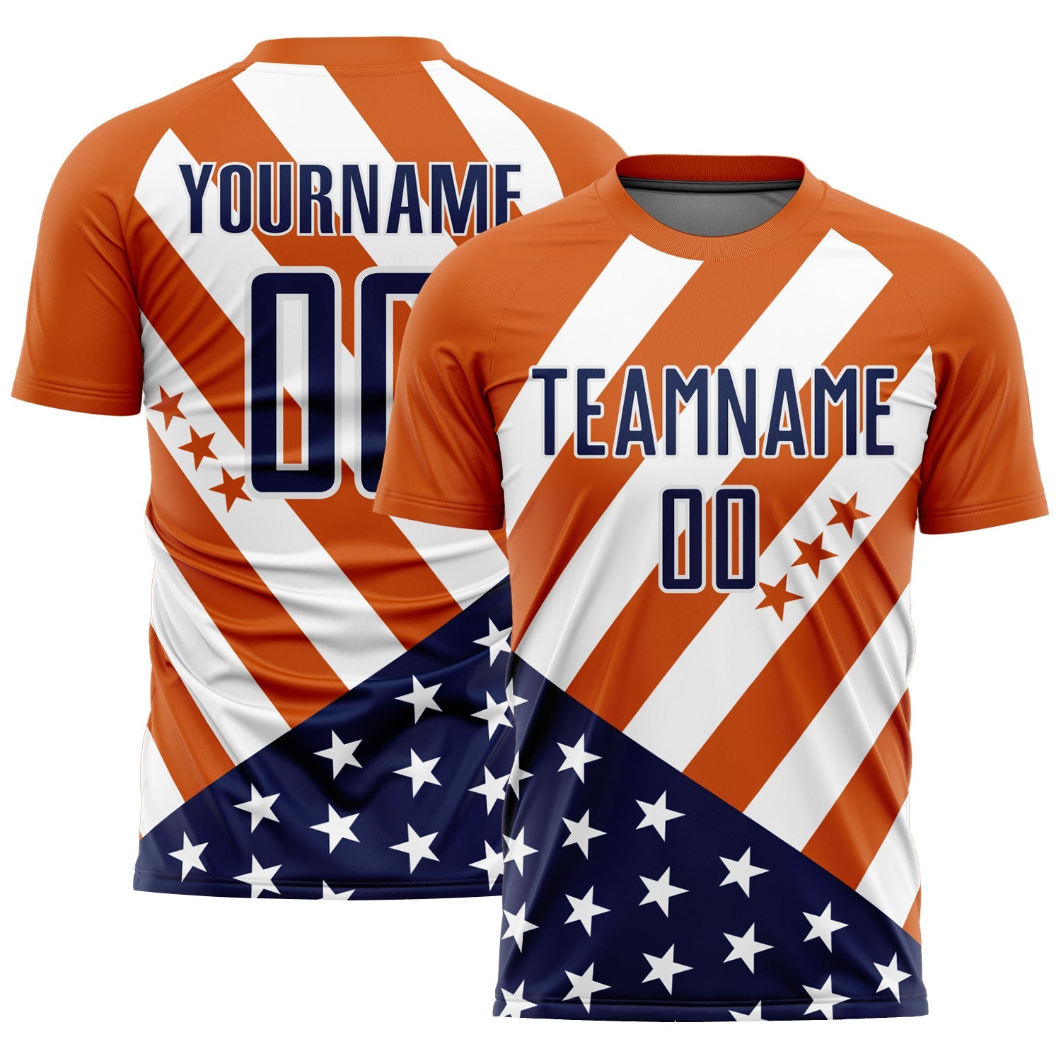 Custom Bay Orange Navy-White Vintage American Flag Sublimation Soccer Uniform Jersey - Sky-Custom