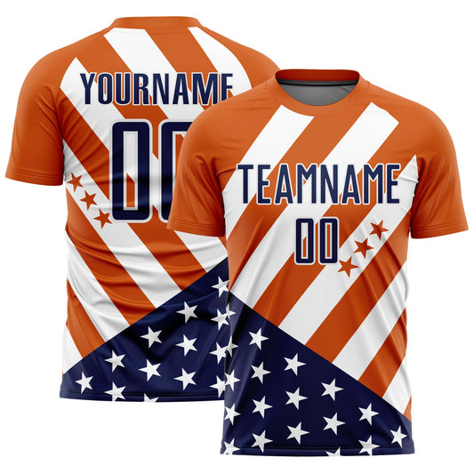 Custom Bay Orange Navy-White Vintage American Flag Sublimation Soccer Uniform Jersey - Sky-Custom