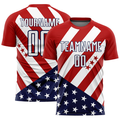 Custom Red White-Navy Vintage American Flag Sublimation Soccer Uniform Jersey - Sky-Custom
